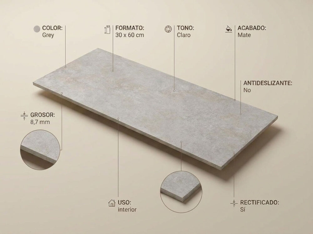 Porcelánico Feroe Grey 30×60 cm MT Rect