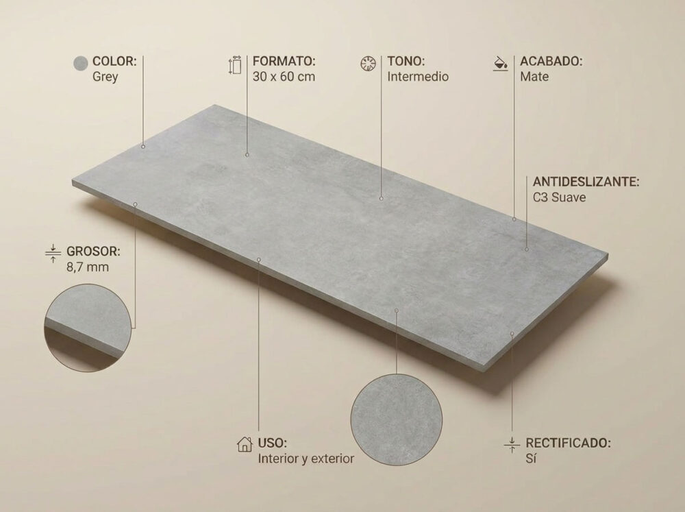 Porcelánico Indeed Grey 30×60 cm MT Rect Inout