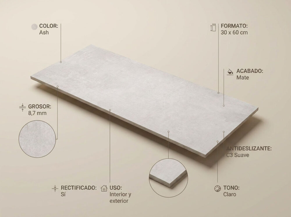 Porcelánico Indeed Ash 30×60 cm MT Rect Inout