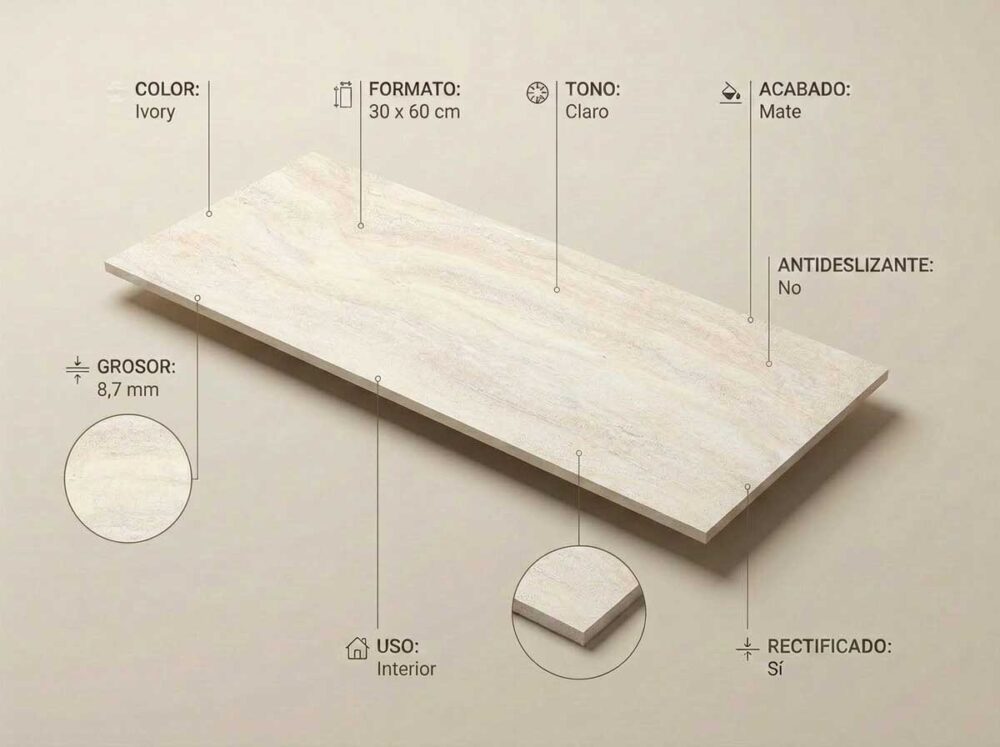 Porcelánico Sforza Ivory 60×120 cm MT 6 mm Rect