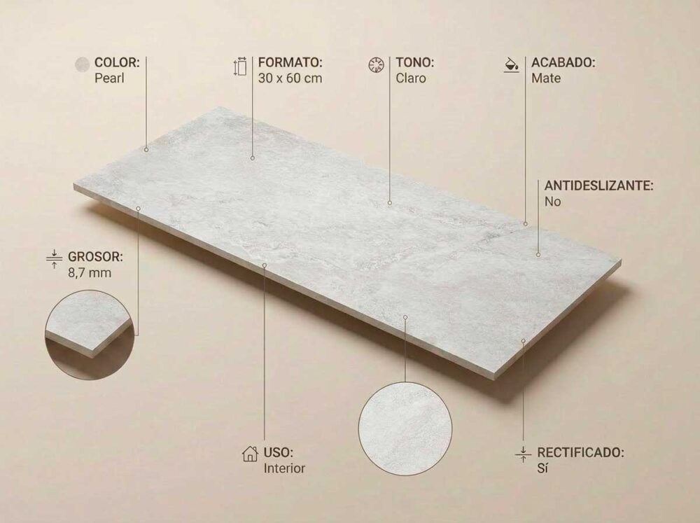 Porcelánico Poetry Pearl 30×60 cm MT Rect