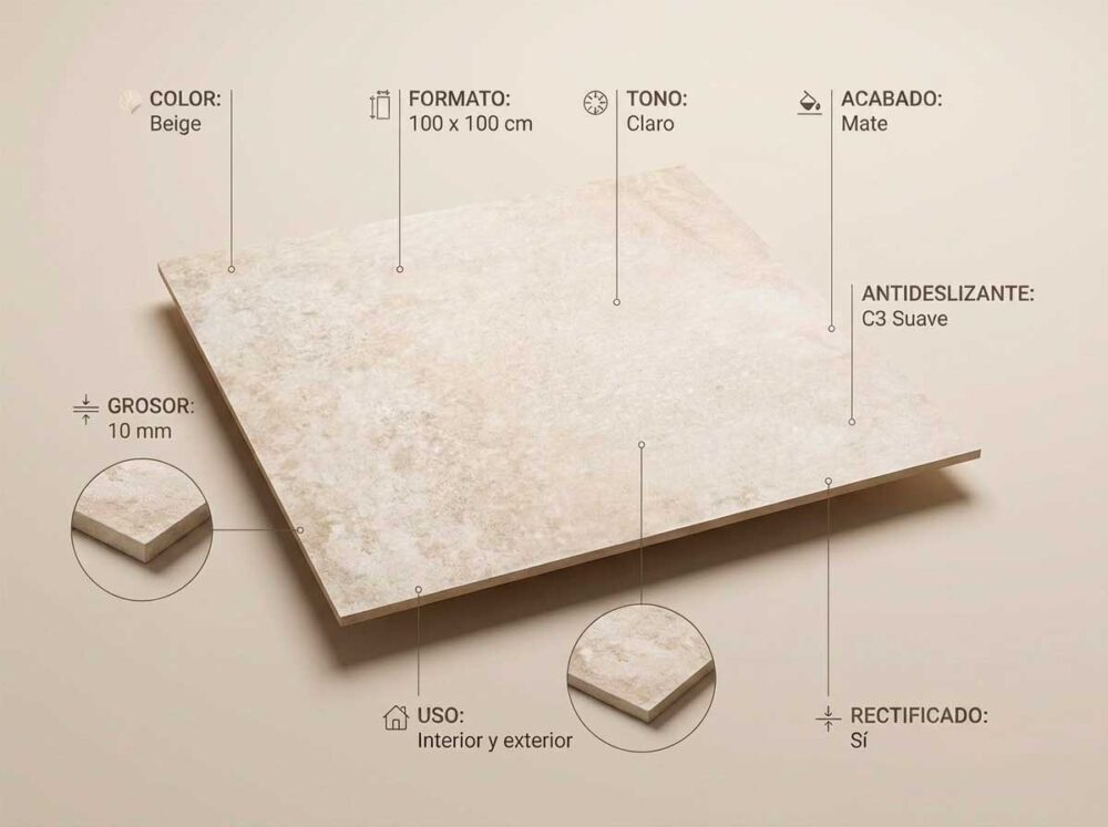 Porcelánico Amstel Beige 100×100 cm MT Rect Inout