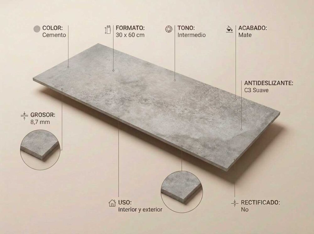 Porcelánico Amstel Cemento 30×60 cm MT Inout