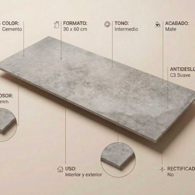 Azulejo porcelánico gris cemento