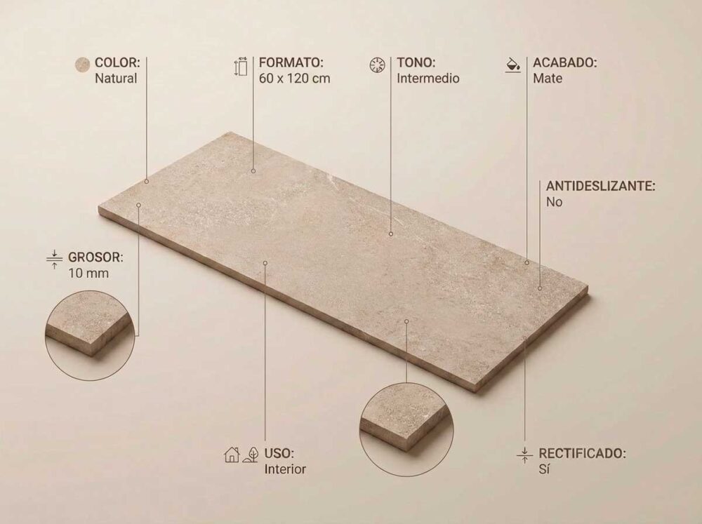 Porcelánico Arenite Natural 60×120 cm MT Rect