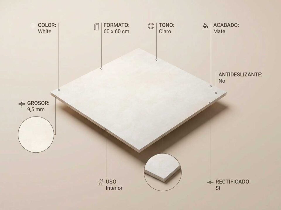 Porcelánico Balance White 60×60 cm MT Rect