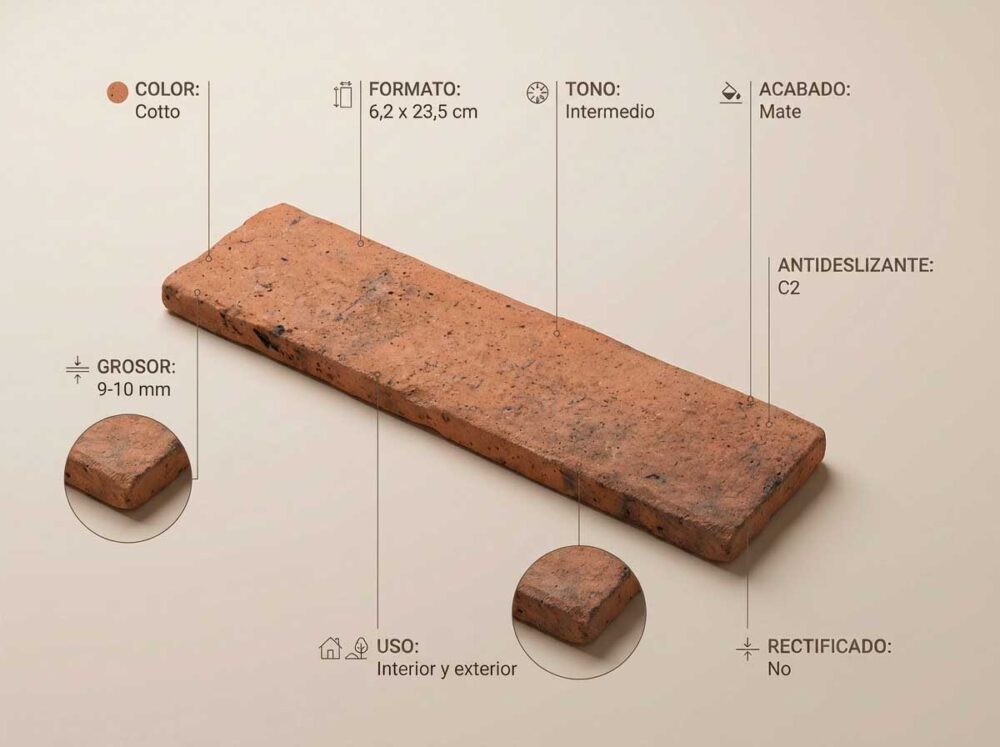 Porcelánico Benissa Cotto 6,2×23,5 cm MT Antid