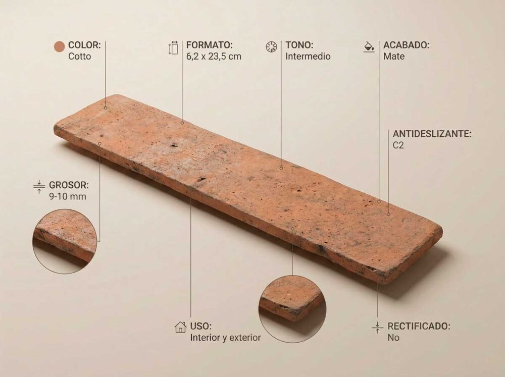 Porcelánico Benissa Cotto 6,2×23,5 cm MT Antid