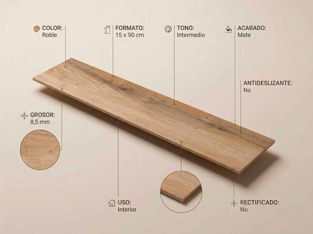 Porcelánico Blaze Roble 15×90 cm MT