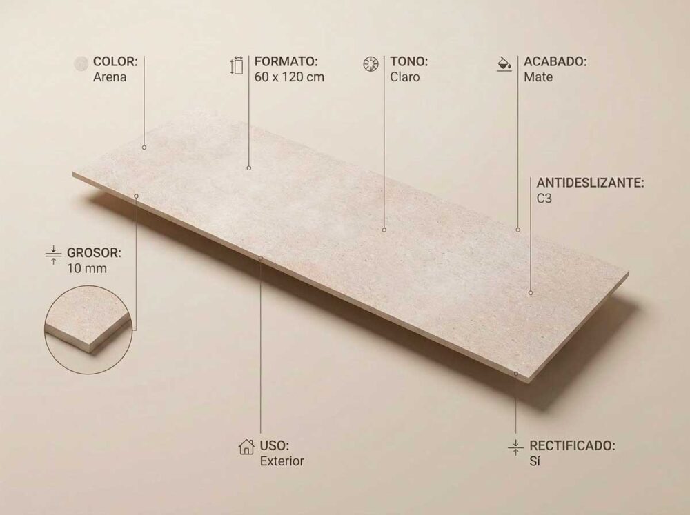 Porcelánico Claire Arena 60×120 cm MT Rect Antid