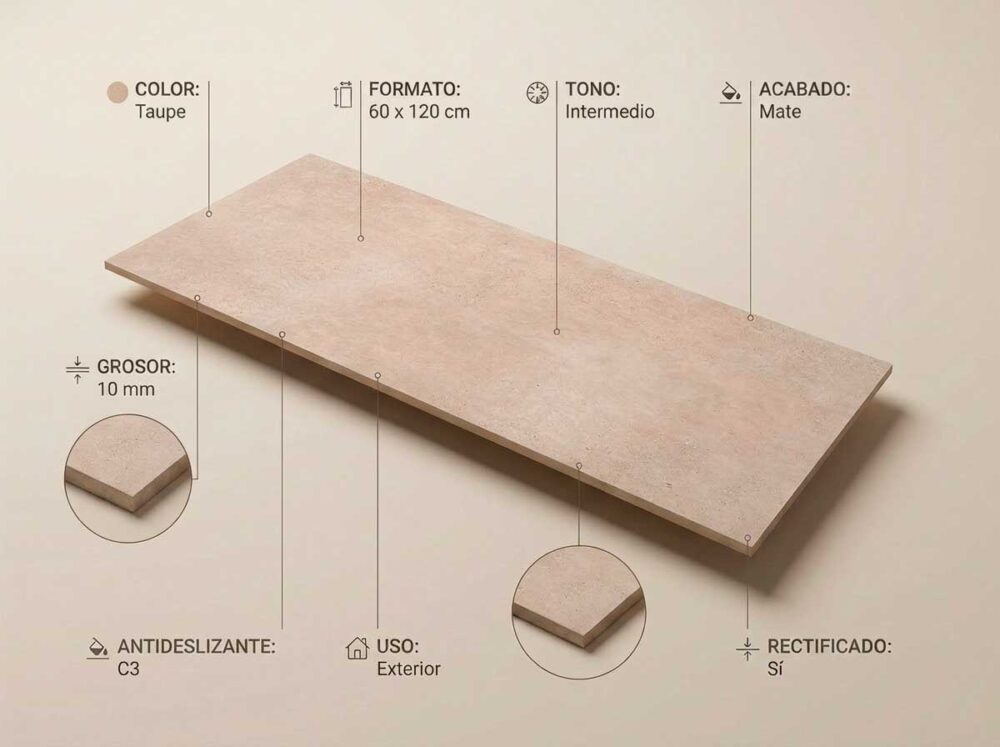 Porcelánico Claire Taupe 60×120 cm MT Rect Antid