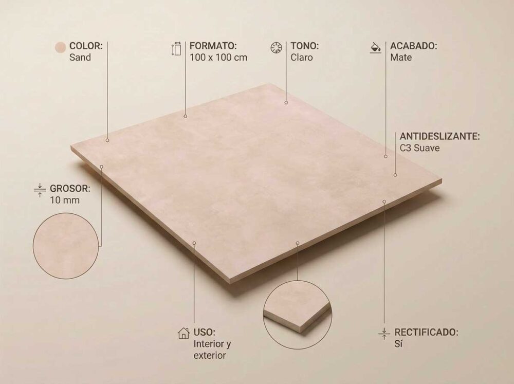 Porcelánico Columbia Sand 100×100 cm MT Rect Nanotech