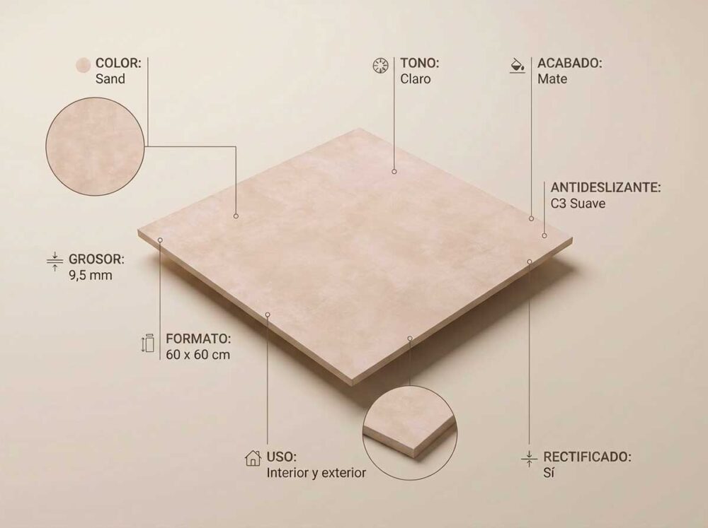 Porcelánico Columbia Sand 60×60 cm MT Rect Nanotech