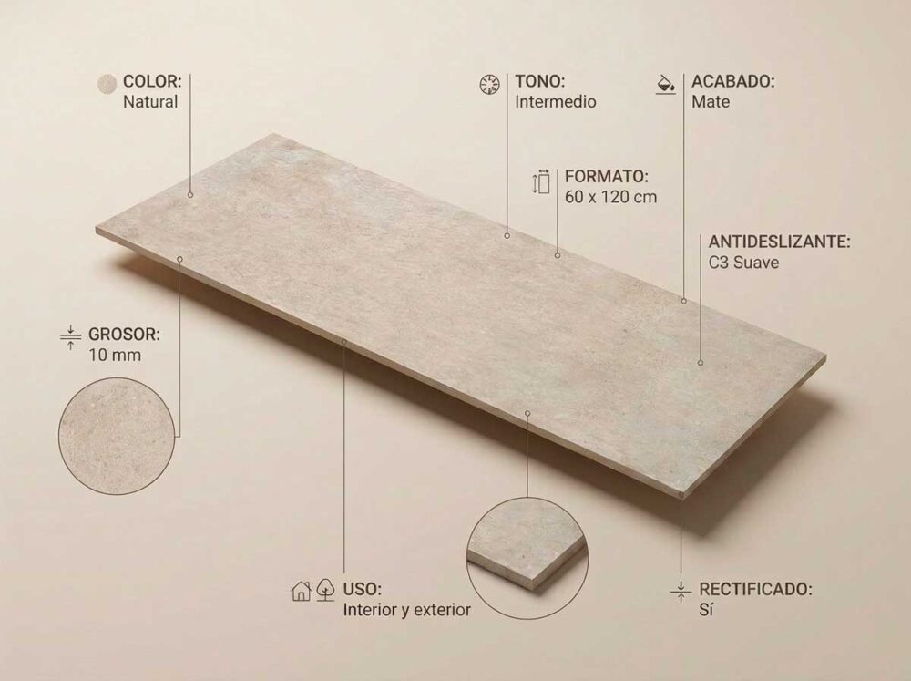 Porcelánico Crassana Natural 60×120 cm MT Rect Inout