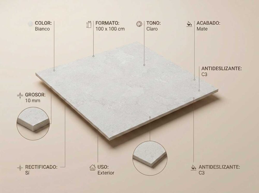 Porcelánico Cruise Bianco 100×100 cm MT Rect Antid