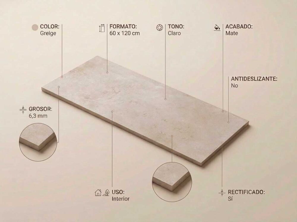 Porcelánico Derek Greige 60×120 cm MT 6 mm Rect