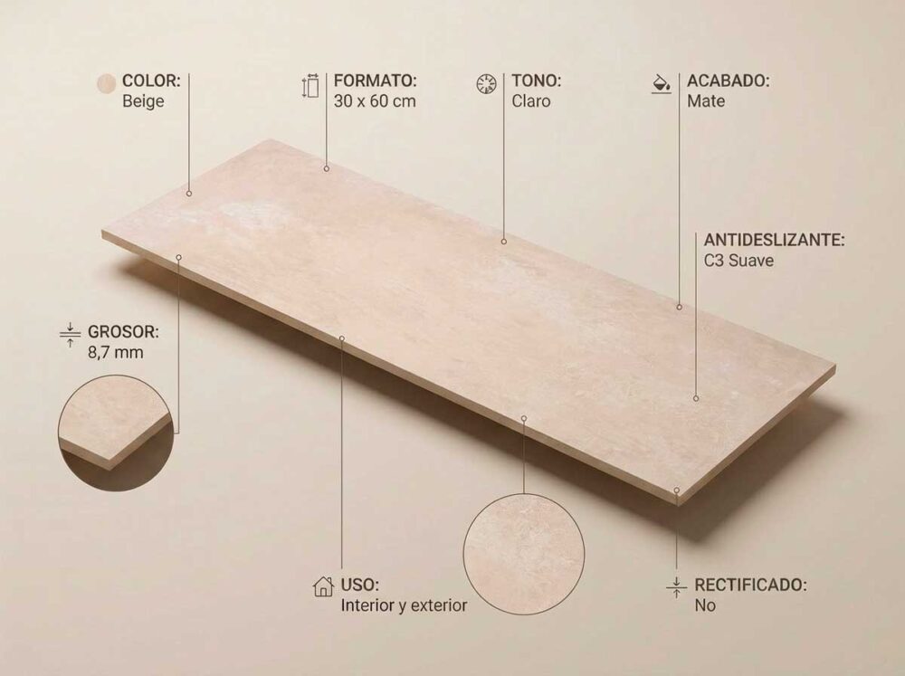 Porcelánico Elementi Beige 30×60 cm MT Inout