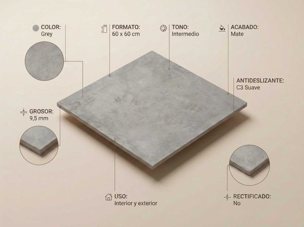 Porcelánico Elementi Grey 60×60 cm MT Inout