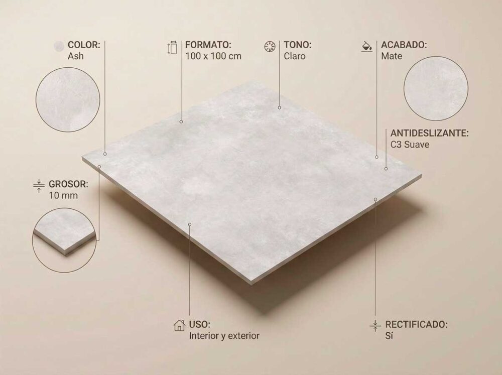 Porcelánico Indeed Ash 100×100 cm MT Rect Inout