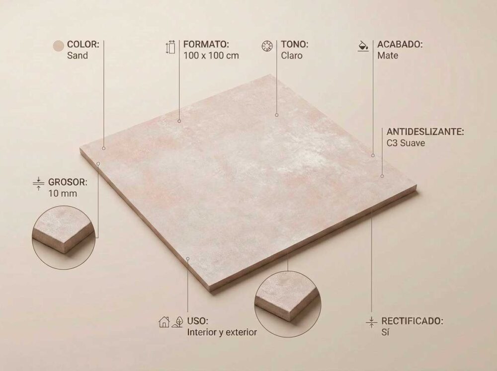 Porcelánico Indeed Sand 100×100 cm MT Rect Inout