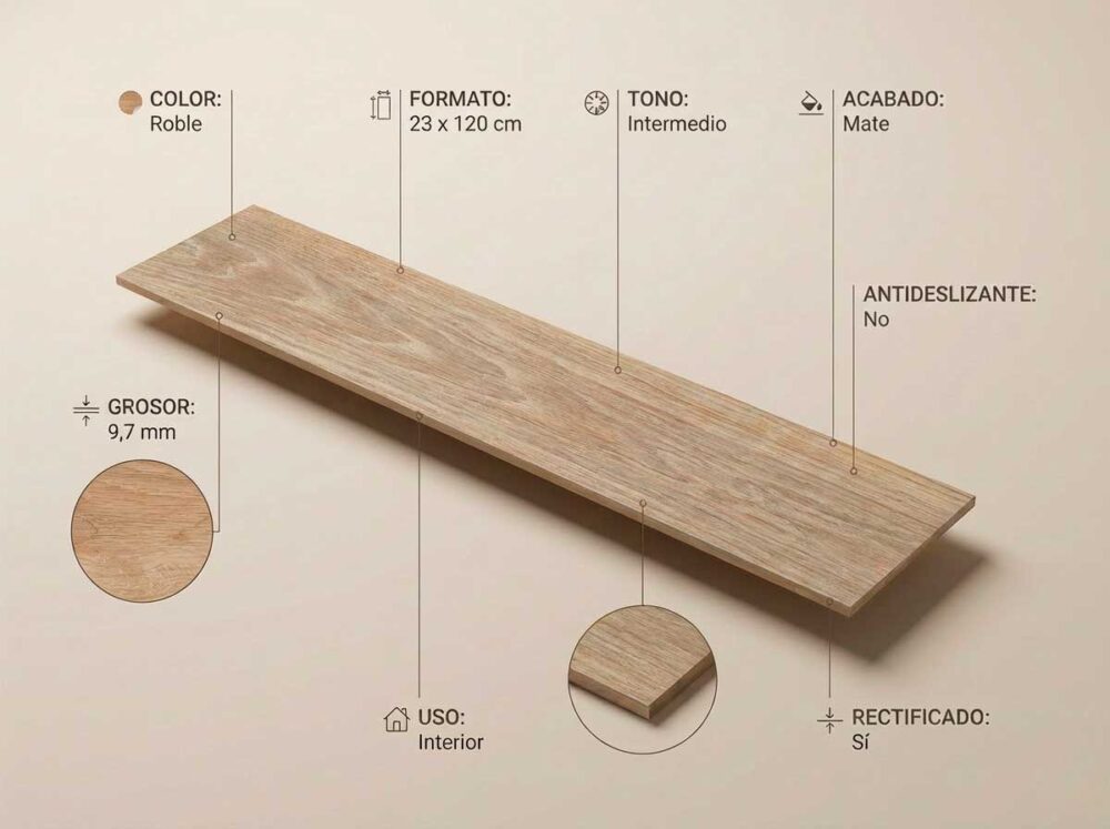 Porcelánico Kael Roble 23×120 cm MT Rect