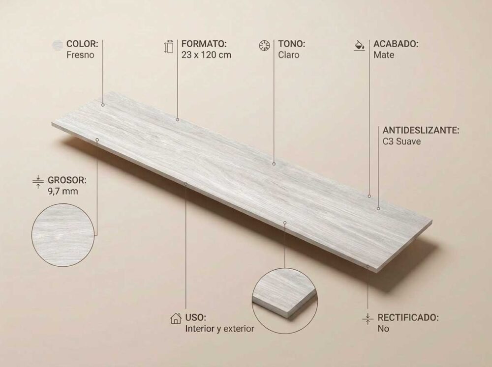 Porcelánico Kimberley Fresno 23×120 cm MT Inout