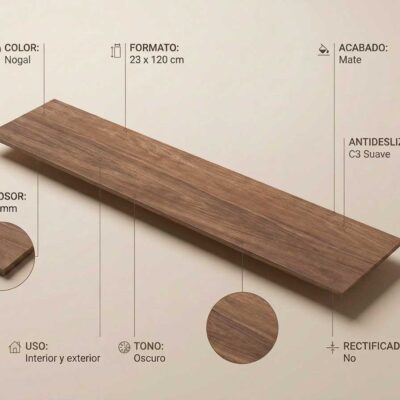 Placa de porcelánico Kimberley Nogal 23x1