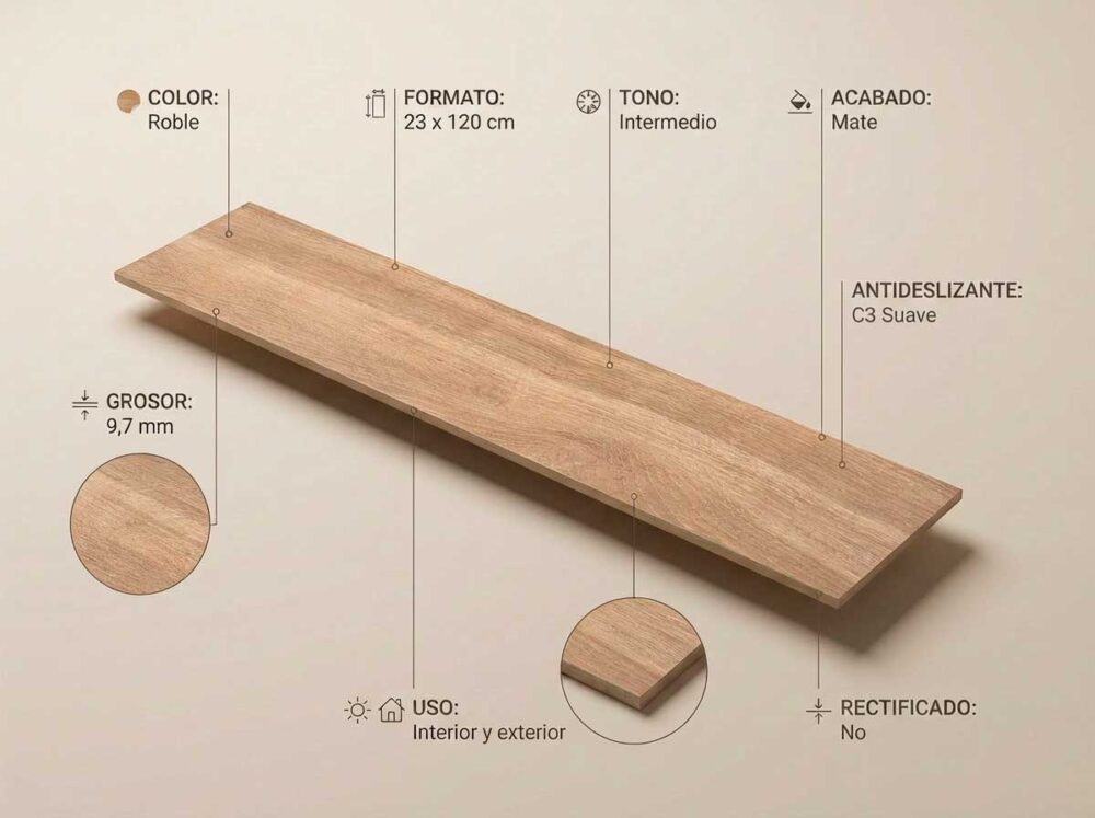 Porcelánico Kimberley Roble 23×120 cm MT Inout