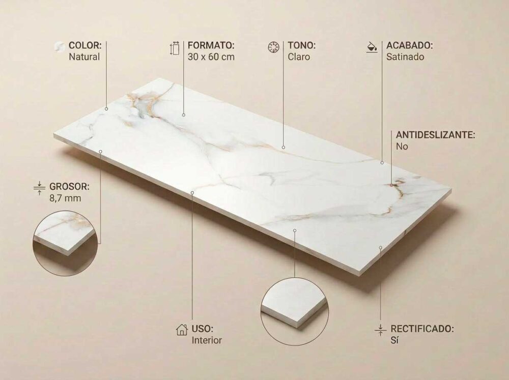 Porcelánico Lumiere Natural 30×60 cm SAT Rect