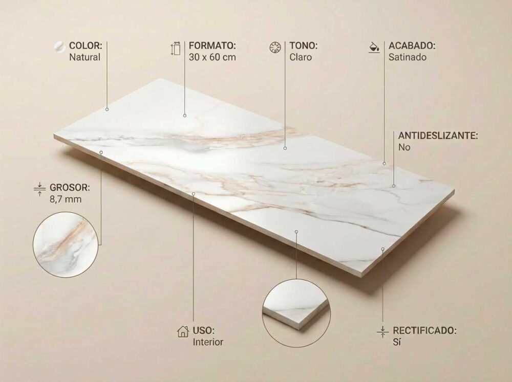 Porcelánico Lumiere Natural 30×60 cm SAT Rect