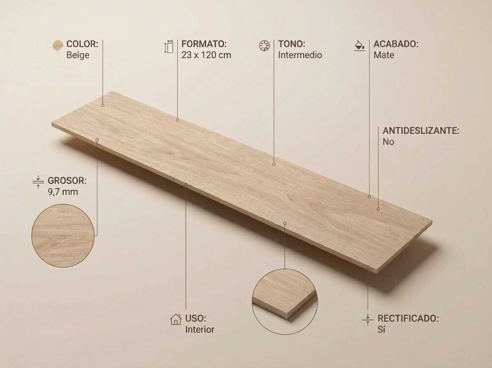 Porcelánico Ninsba Beige 23×120 cm MT Rect