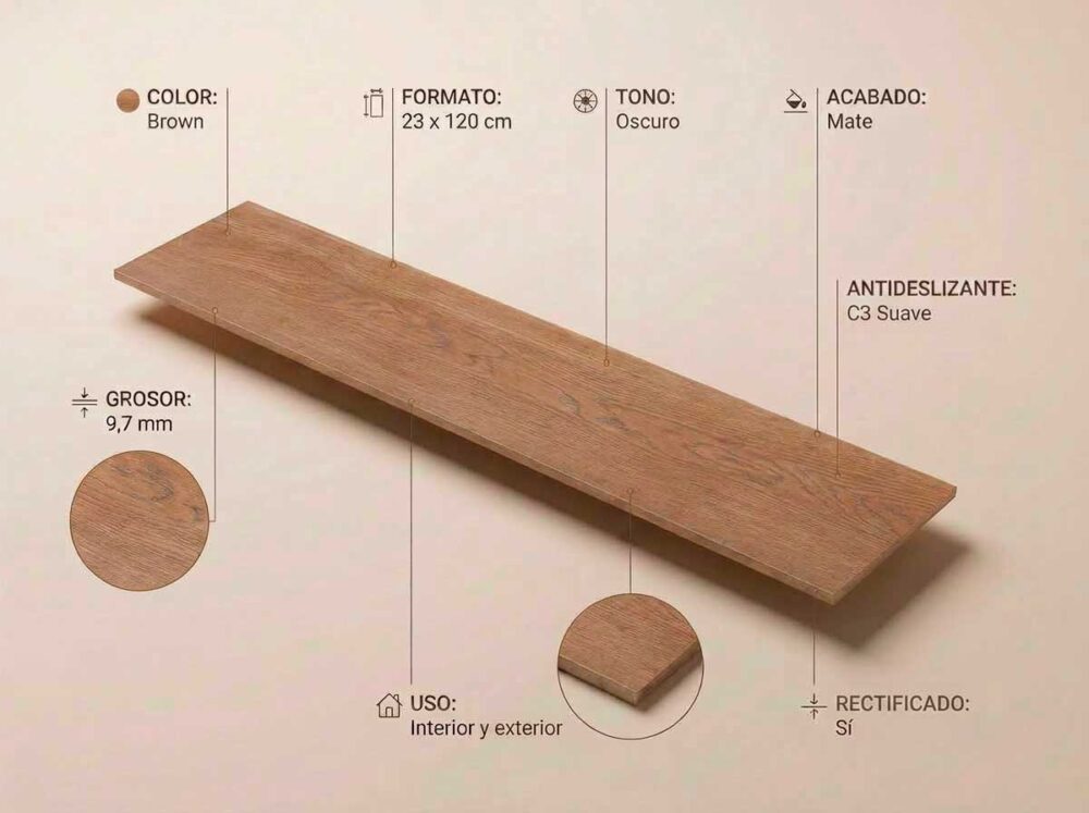 Porcelánico Nordby Brown 23×120 cm MT Rect Nanotech