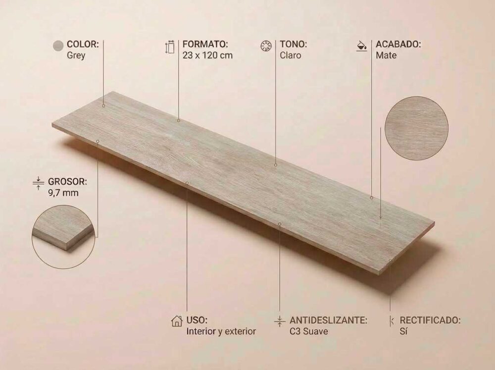 Porcelánico Nordby Grey 23×120 cm MT Rect Nanotech