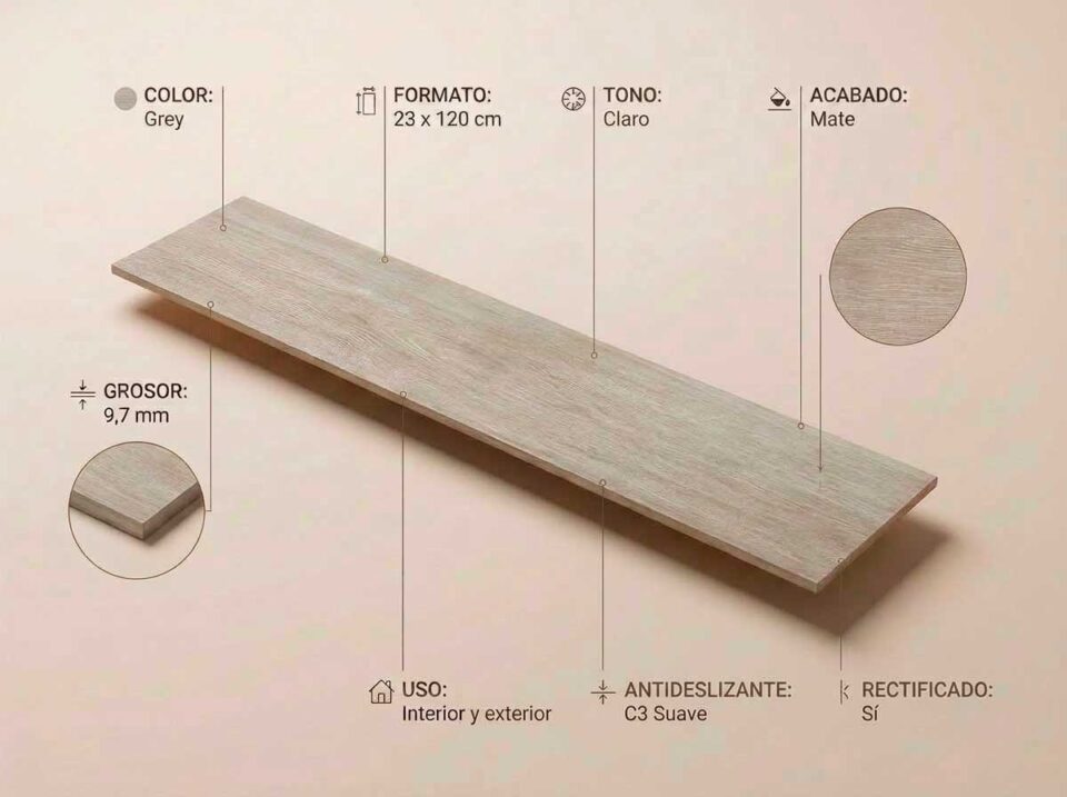 Porcelánico Nordby Grey 23×120 cm MT Rect Nanotech