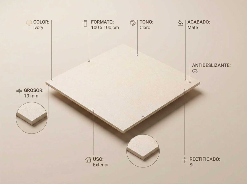 Porcelánico Phase Ivory 100×100 cm MT Rect Antid