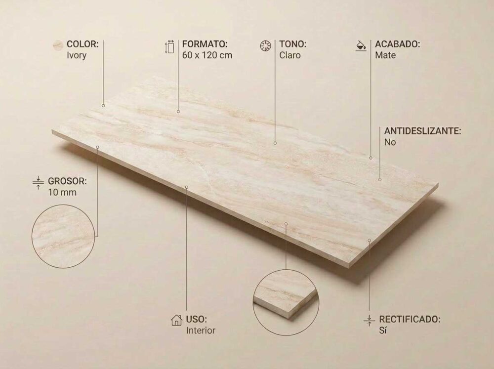 Porcelánico Sforza Ivory 60×120 cm MT Rect