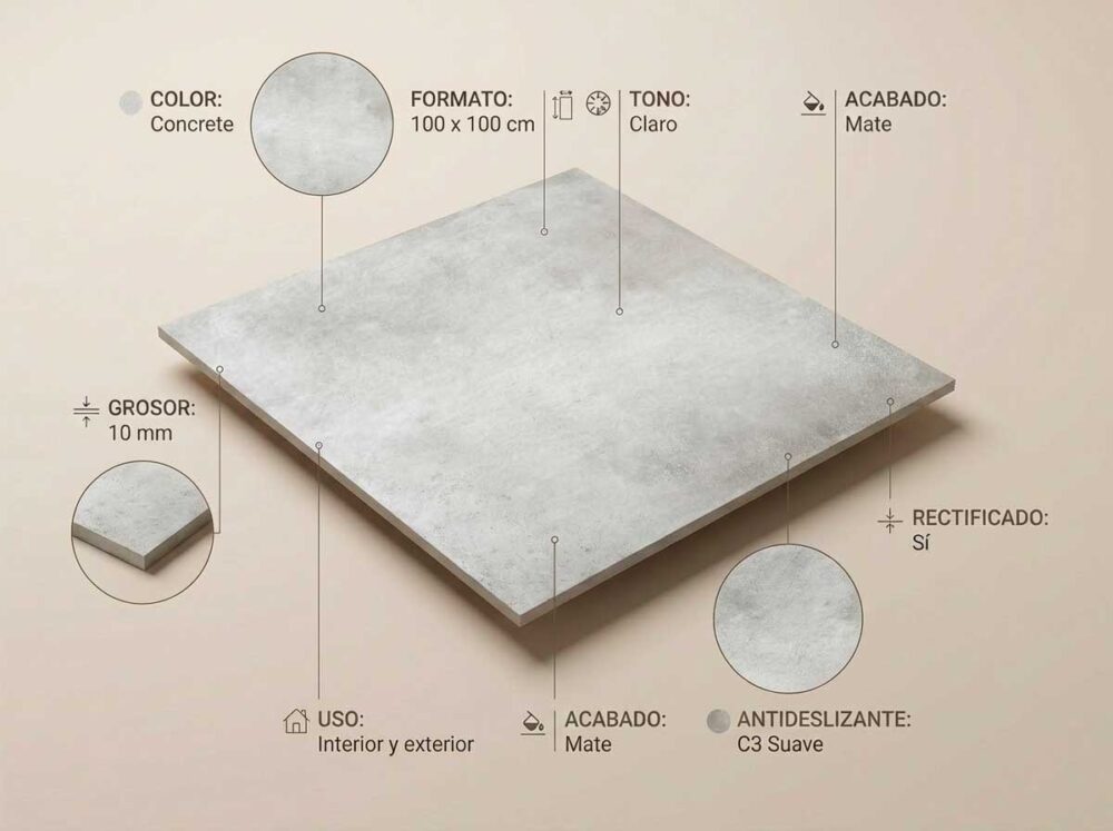 Porcelánico Stoneage Concrete 100×100 cm MT Rect Nanotech