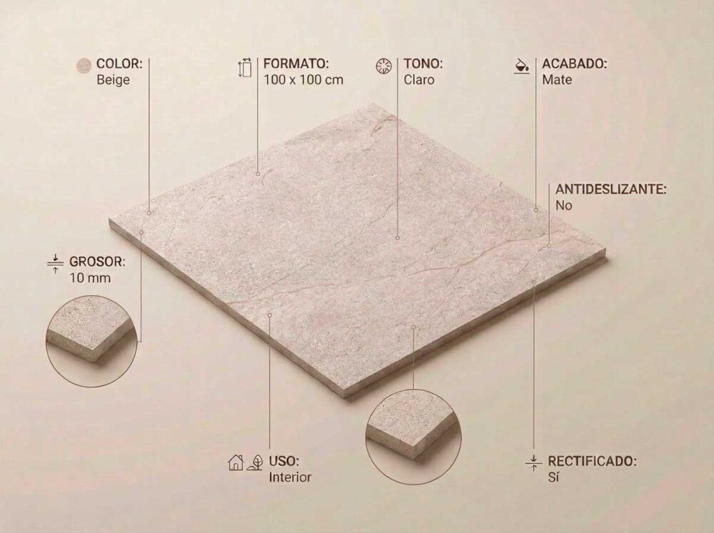 Porcelánico Sumum Beige 100×100 cm MT Rect
