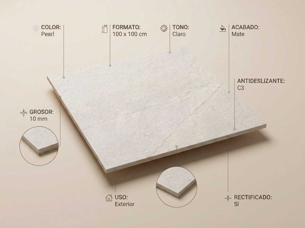 Porcelánico Sumum Pearl 100×100 cm MT Rect Antid