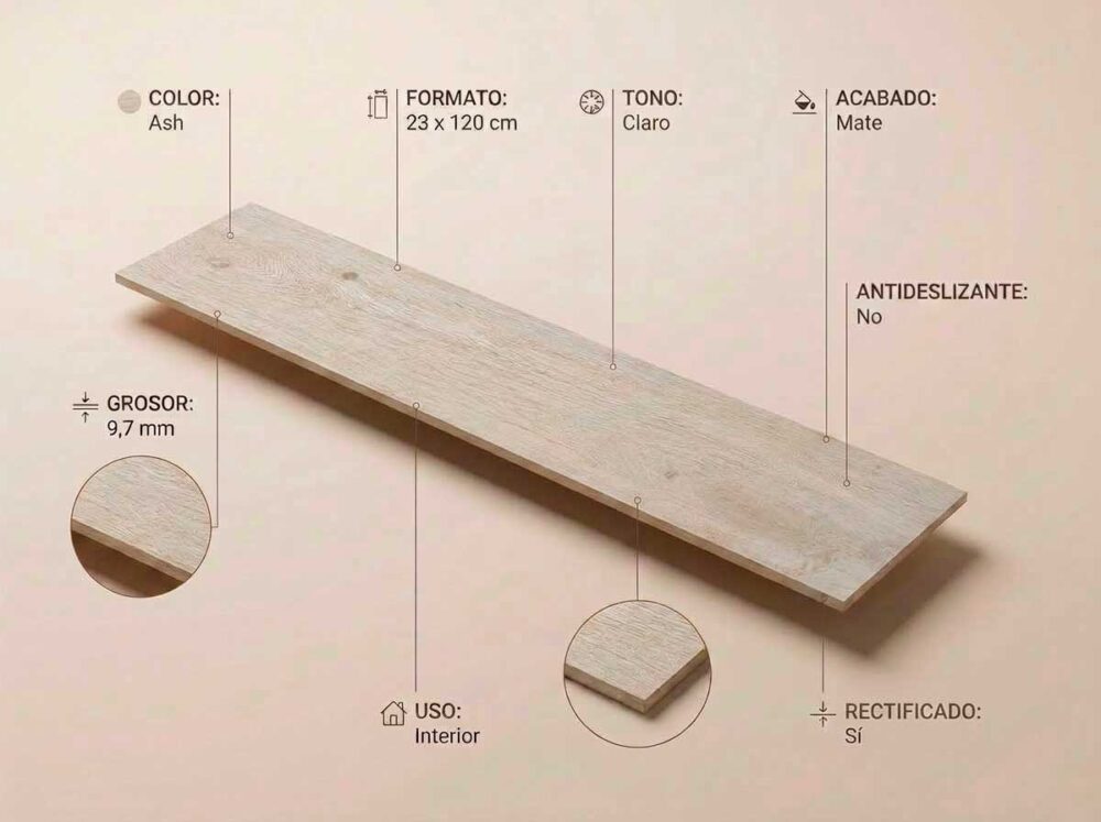 Porcelánico Telma Ash 23×120 cm MT Rect
