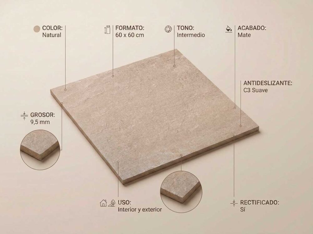 Porcelánico Triunfo Natural 60×60 cm MT Rect Inout