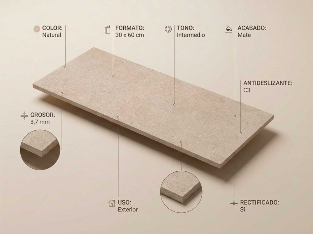 Porcelánico Ulisse Natural 30×60 cm MT Rect Antid