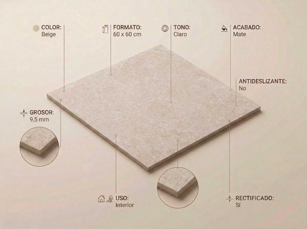 Porcelánico Verity Beige 60×60 cm MT Rect