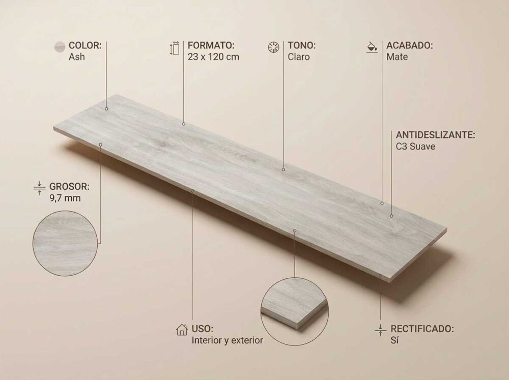 Porcelánico Versat Ash 23×120 cm MT Rect Inout