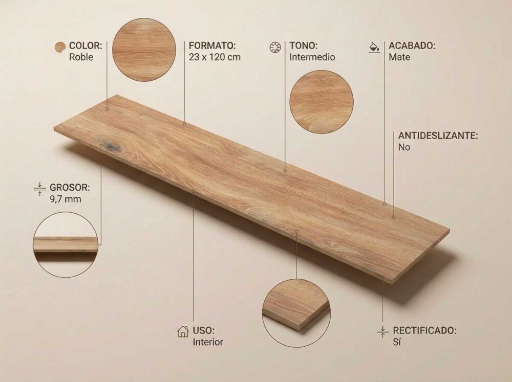 Porcelánico Volte Roble 23×120 cm MT Rect