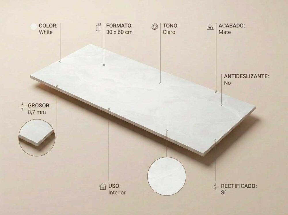 Porcelánico Scarlet Soft White 30×60 cm MT Rect