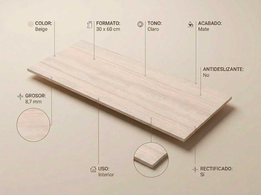 Porcelánico Sforza Beige 30×60 cm MT Rect