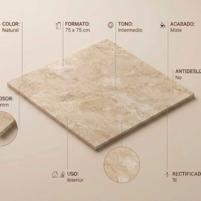 Azulejo porcelánico cuadrado de imitación mármol natural mate de 75x75