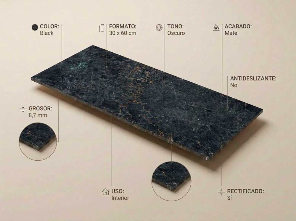Porcelánico Charisma Black 30×60 cm MT Rect