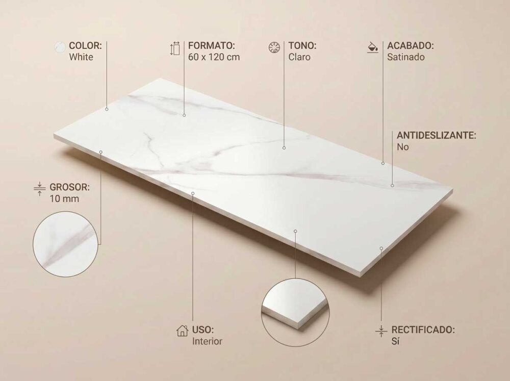 Porcelánico Lumiere White 60×120 cm SAT Rect